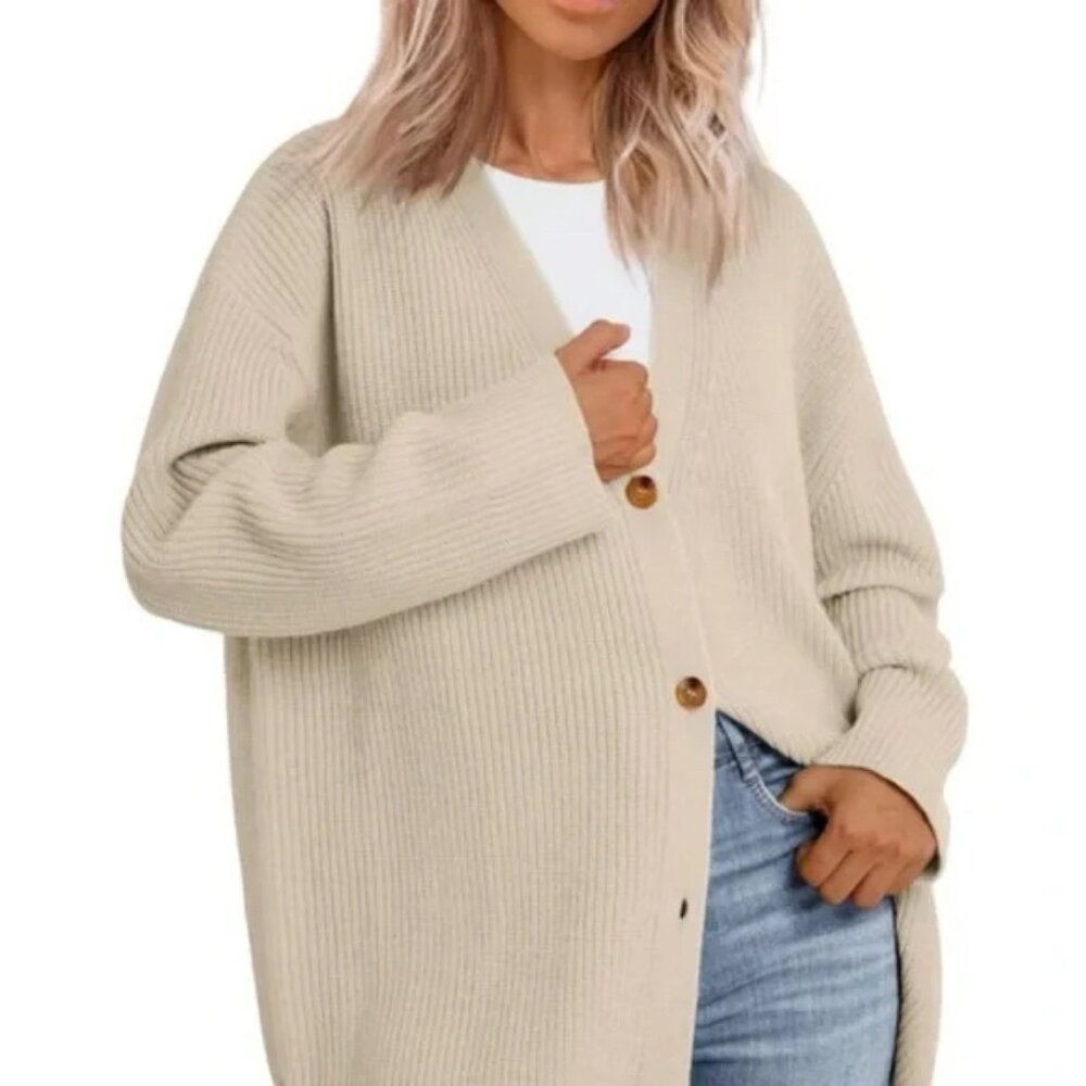NWT Lillusory Oversized Cream Ribbed Cardigan Sweater Womens Size XL